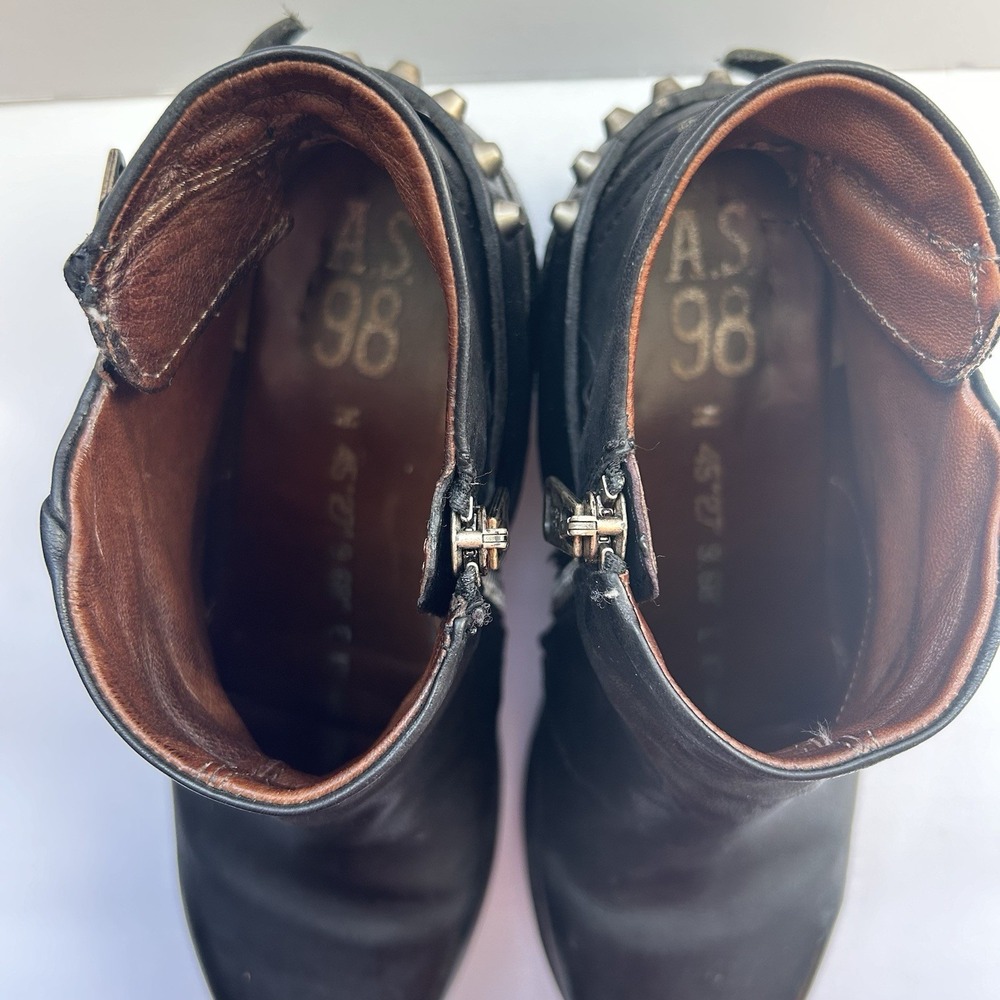 AS 98 Air Step Steve Black Leather Studded Moto Biker Ankle Zip Booties 37 6.5 - Picture 13 of 16